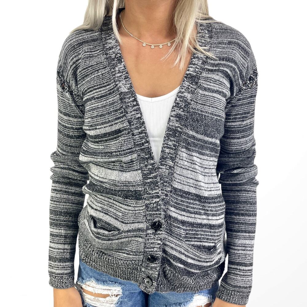 HEATHER Plunge Long Sleeve Button Cardigan